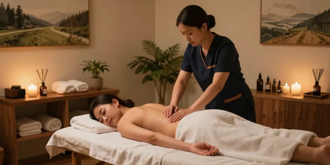 Enjoying 출장안마 therapy in a calming massage studio.